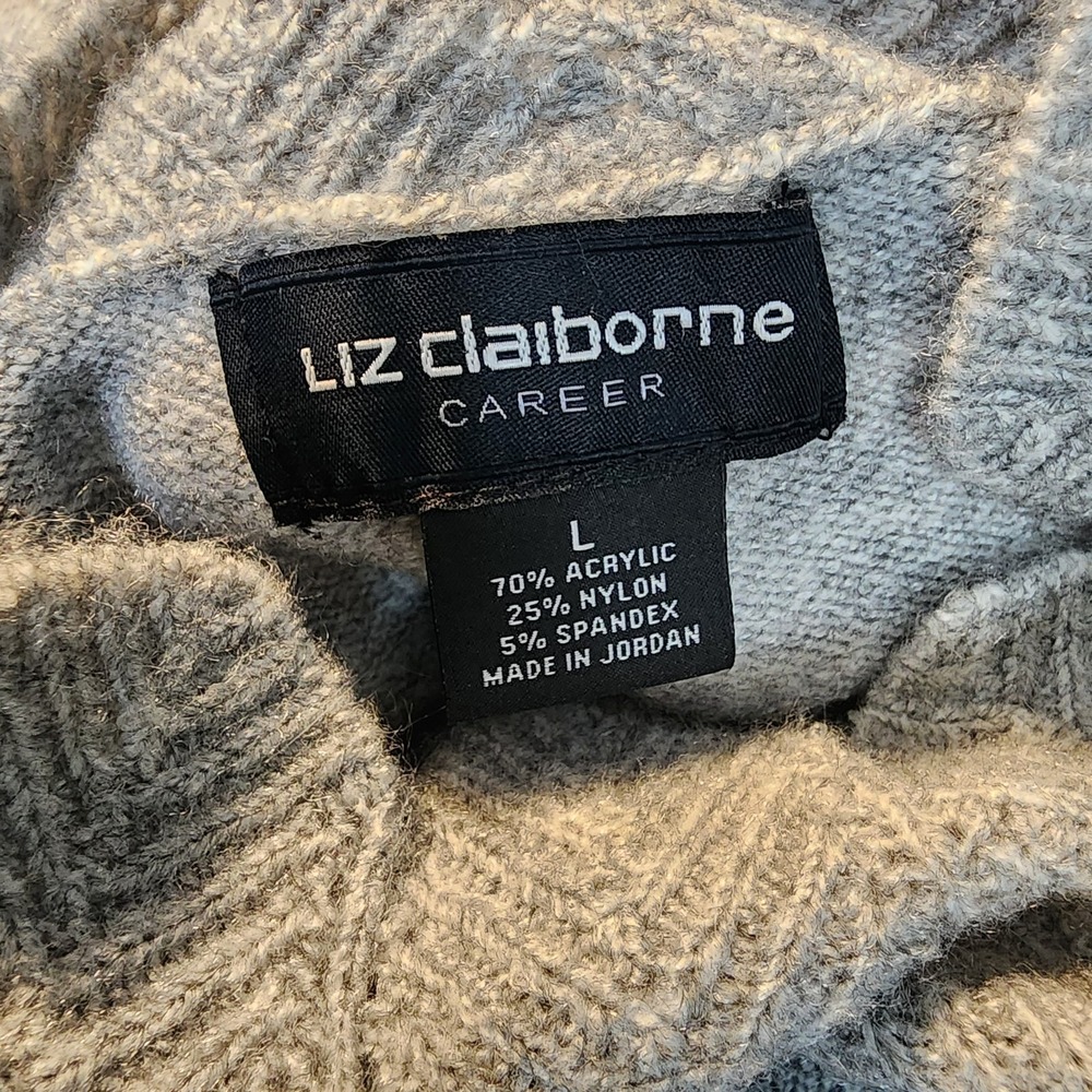 New! LIZ CLAIBORNE Size Large Lightweight Gray Sweater Preppy Career Winter Cozy - Picture 8 of 9